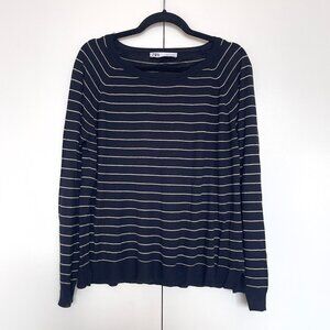 Zara | Navy blue & white striped knit scoop neck long sleeve sweater top | Sz L